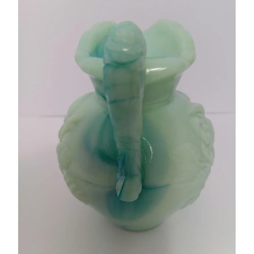Vintage Avon Green Glass Pitcher Vase / Jadeite Style Floral Rose Relief / Cotta